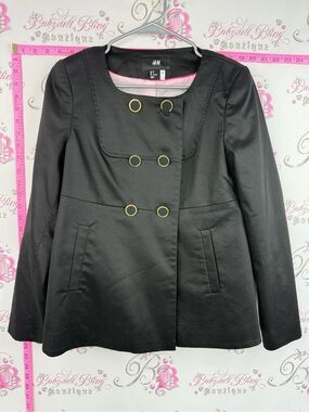 H&M blazer button up jacket Black Double-Breasted Coat with Gold Trim
